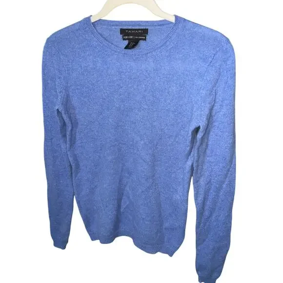 203 Tahari Pure Luxe 100% Cashmere Sweater Blue Long Sleeve Women’s XS - Picture 1 of 5